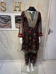 AR Black Ethnic style chiffon suit