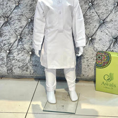 Kids Plain Kurta Trouser - White -213