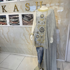 Ar baby blue ethnic  chiffon with patchwork  Womenswear