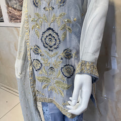 Ar baby blue ethnic  chiffon with patchwork  Womenswear