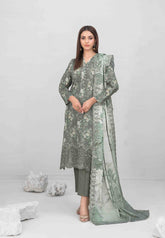 3pc Digital printed lawn suit with embroidered digital print cutwork Dupatta
