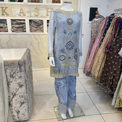 Ar baby blue ethnic  chiffon with patchwork  Womenswear