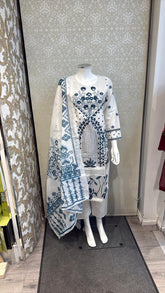 3pc Dove Grey Cotton suit with silk Dupatta