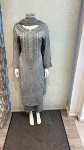 Stone Gray Korean silk with hand embellishments on neck line