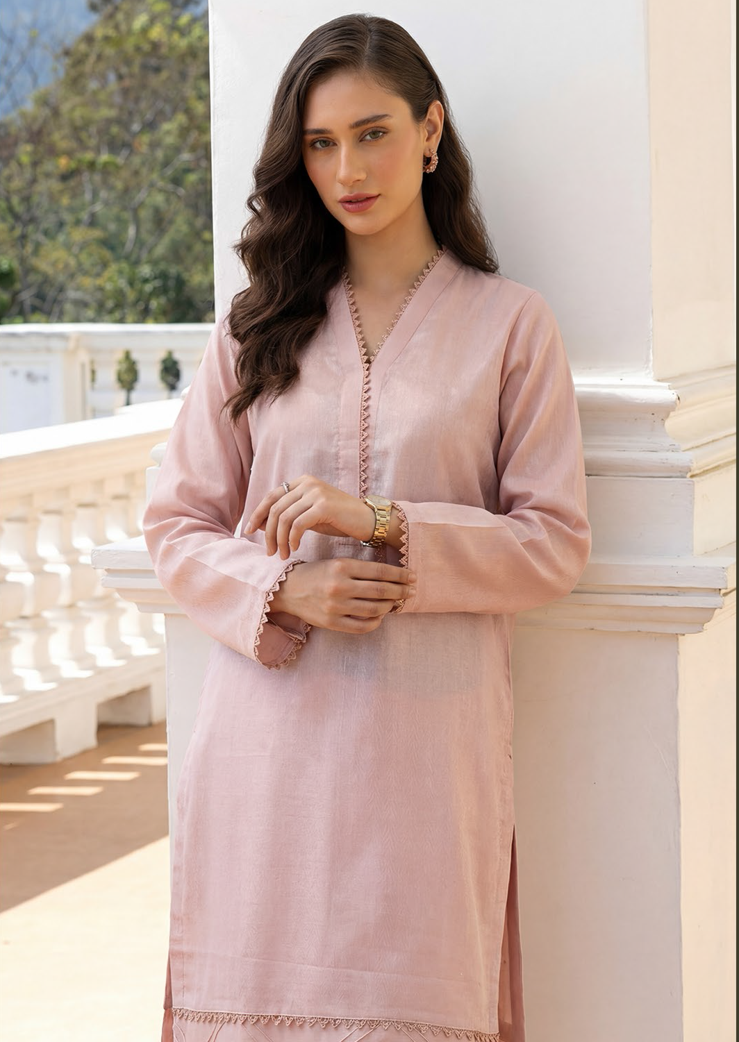 Rosy beige Premium Jacquard Lawn 3-Piece Stitched Suit