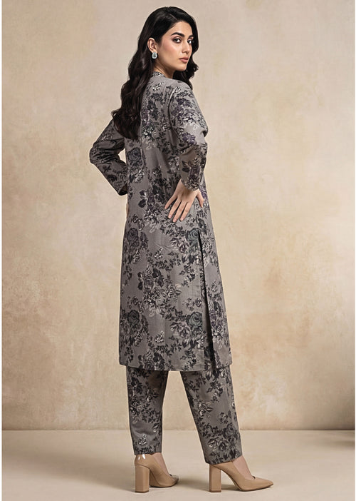 Blush Beige Linen Stitched Staple Digital print suit