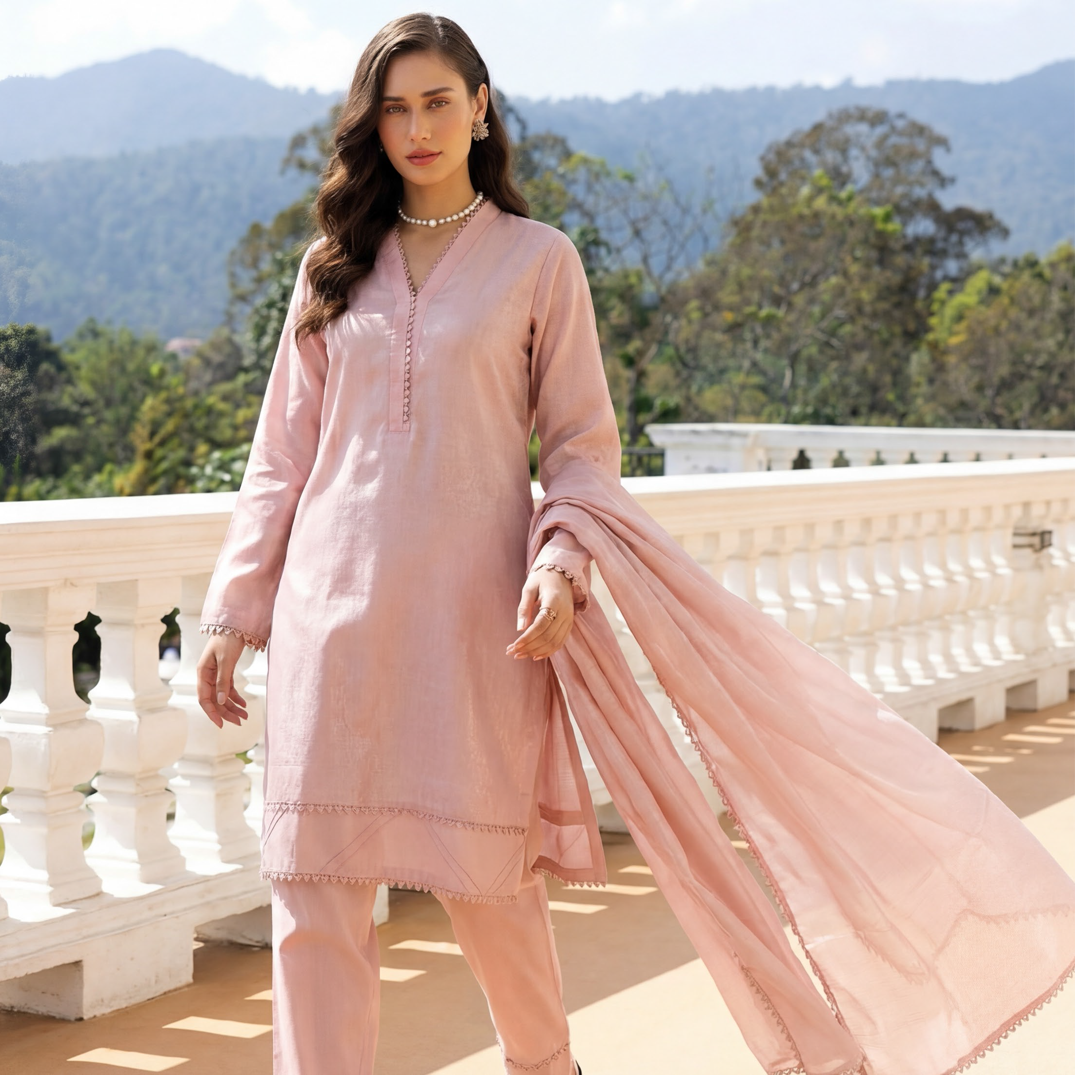Rosy beige Premium Jacquard Lawn 3-Piece Stitched Suit