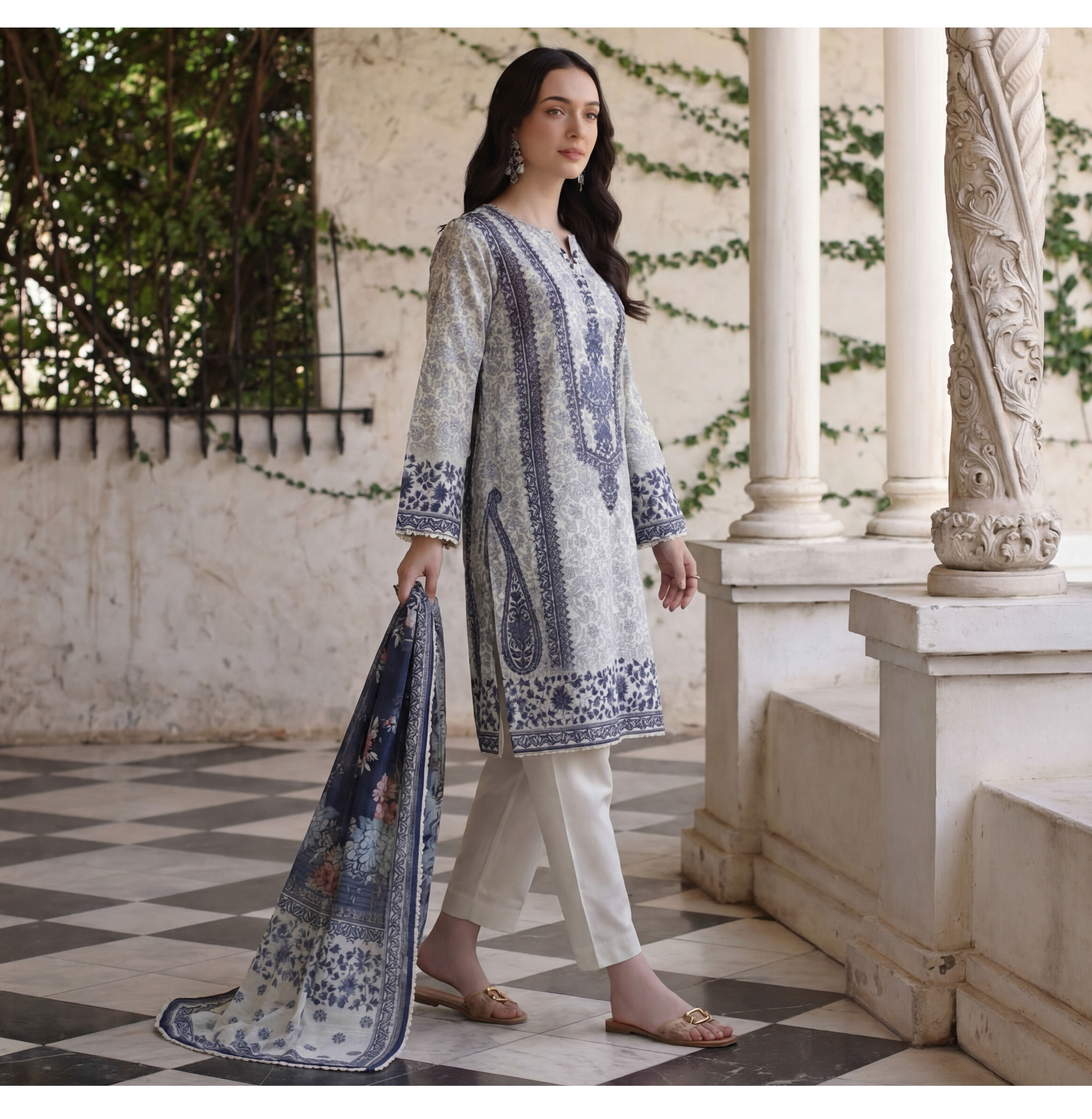 Silver Lilac 3pc Lawn Stitched Suit