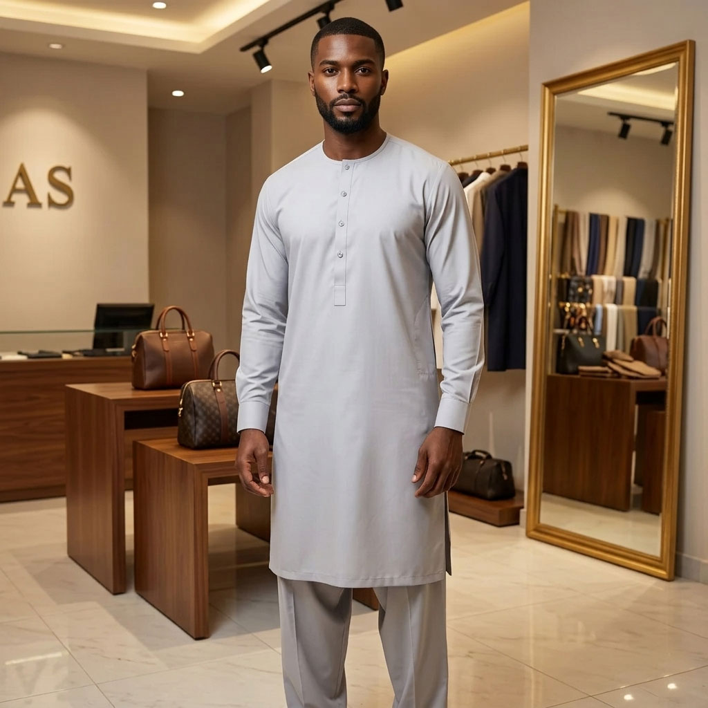 214  light grey mens Simple and sophisticated collarless suit