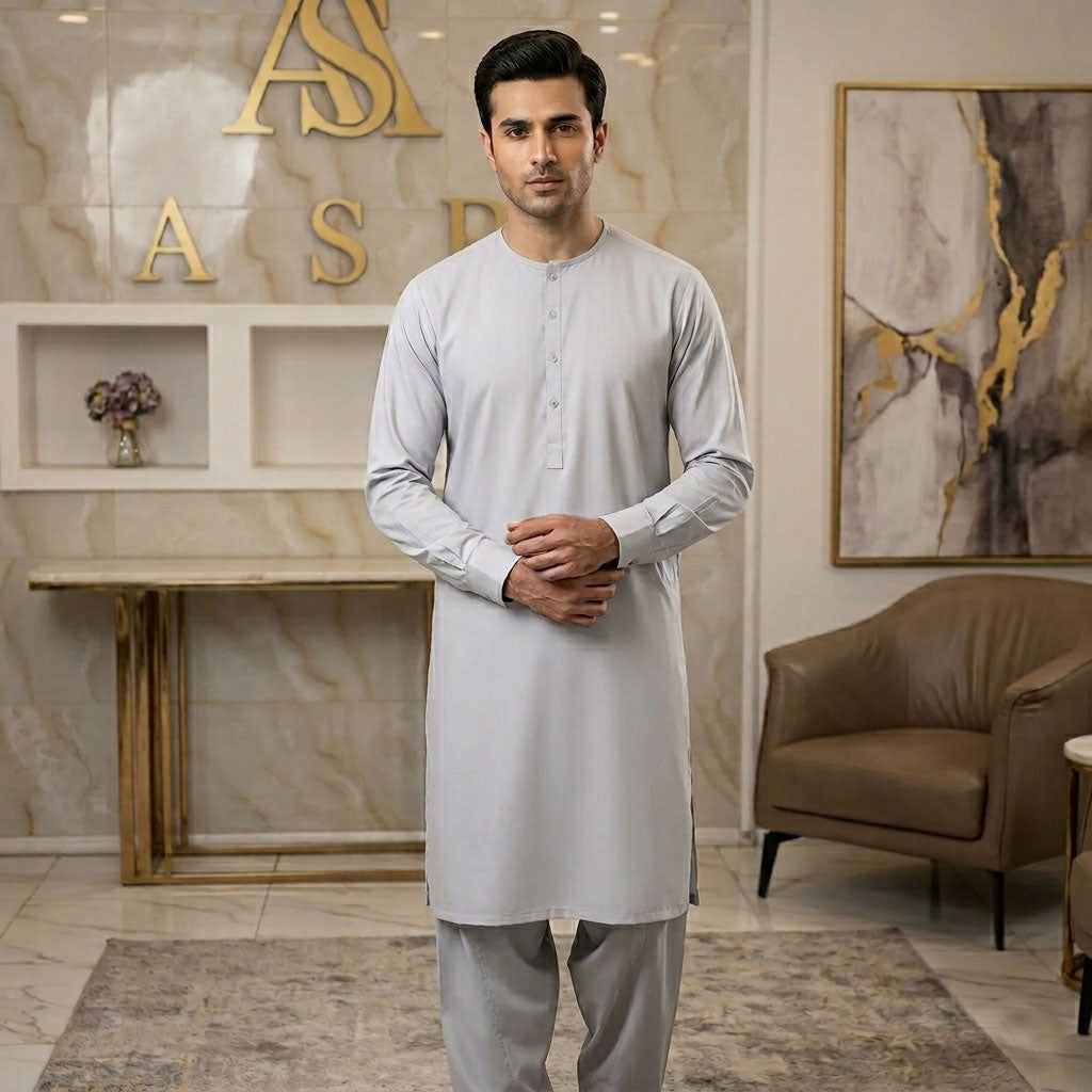 214  light grey mens Simple and sophisticated collarless suit