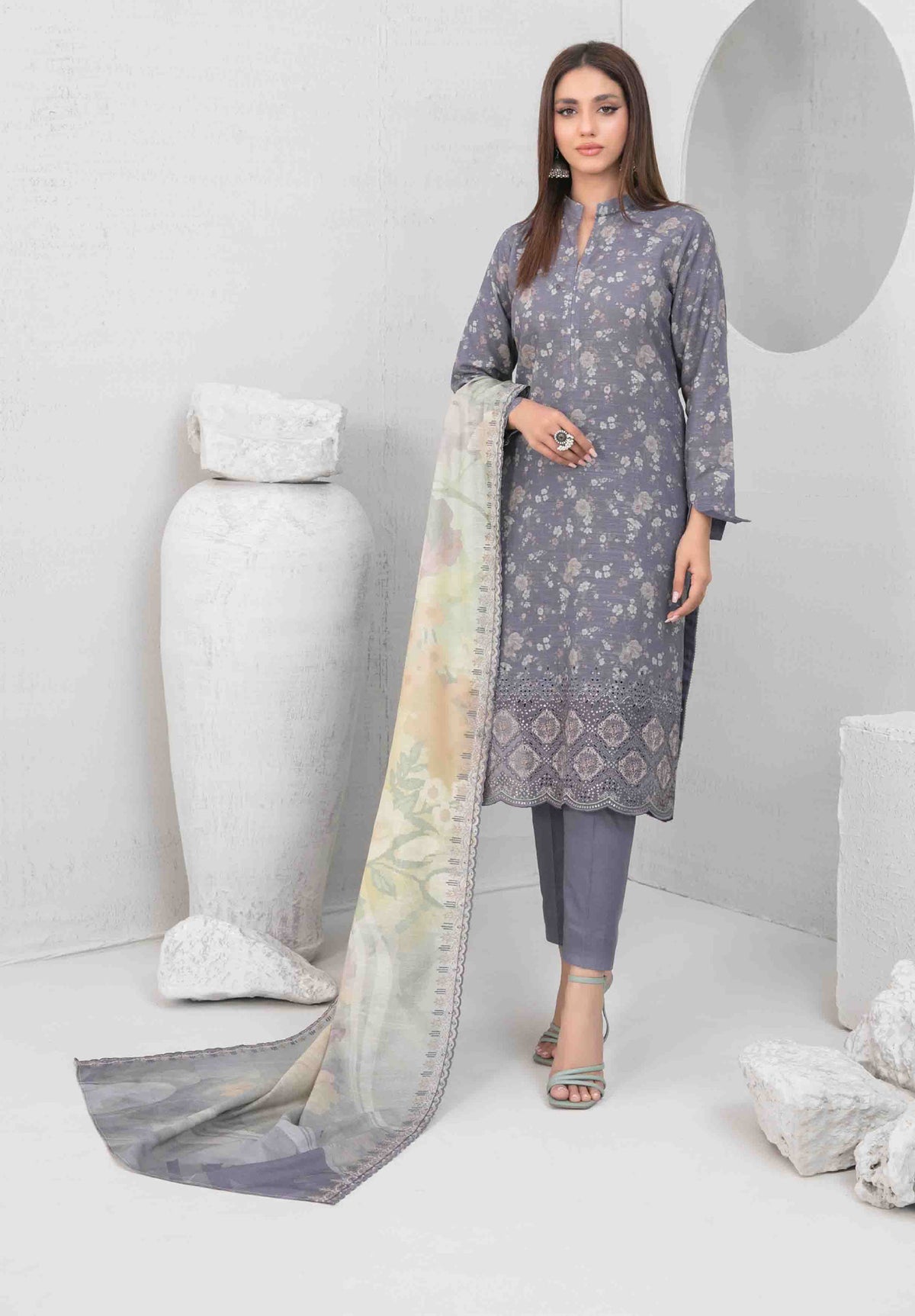 3pc Digital printed lawn suit with embroidered digital print cutwork Dupatta