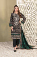 Black and Emerald Green Embroidered Khaddar 3-Piece Suit with Printed Dupatta