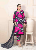 Black and Hot Pink Floral 3-Piece Suit with Embroidered Chiffon Dupatta