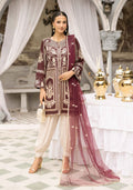 Maroon Luxury Embroidered 3-Piece Suit with Organza Dupatta & Tulip Shalwar