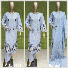 3Pc ferozi cotton long length kameez with sequence work