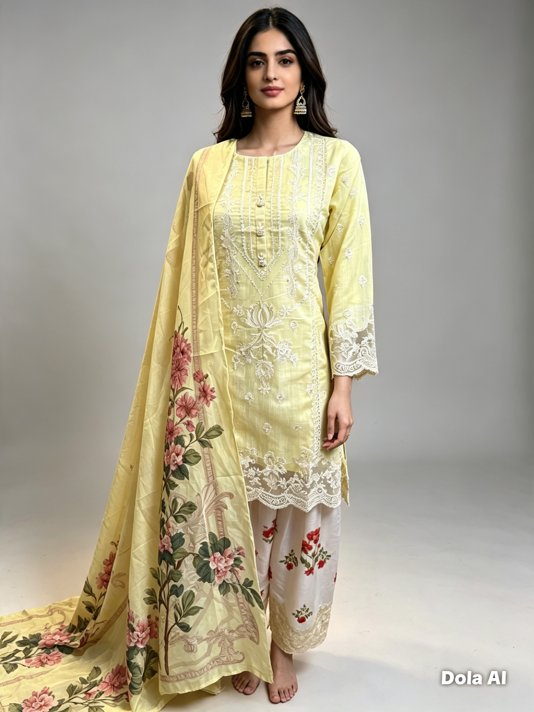 3pc ethnic inspired with printed trouser and silk duppatta