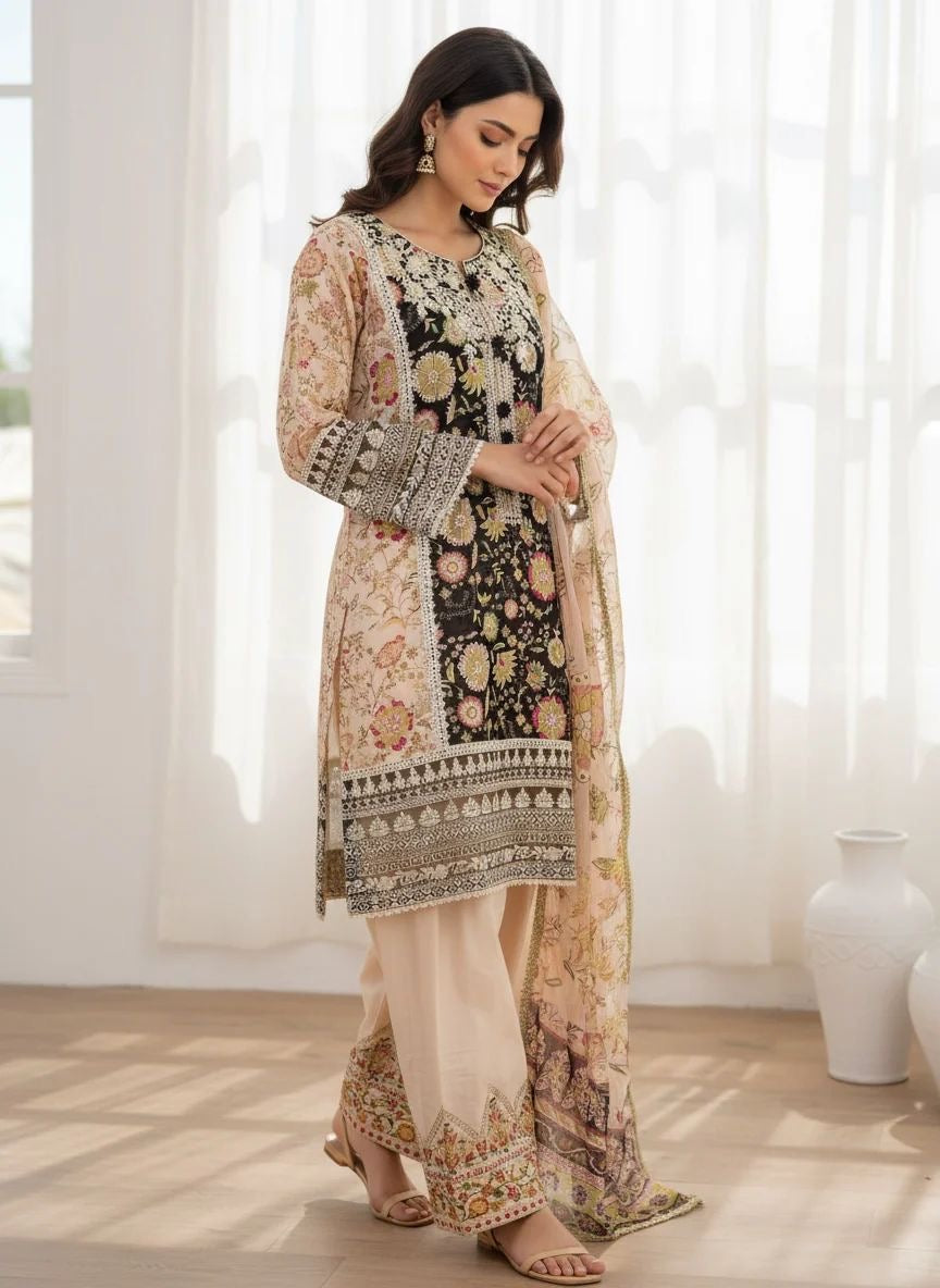 Karma Black Floral Farshi 3pc Outfit