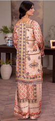 Luxury 2pc silk Baige with red print on sleeves