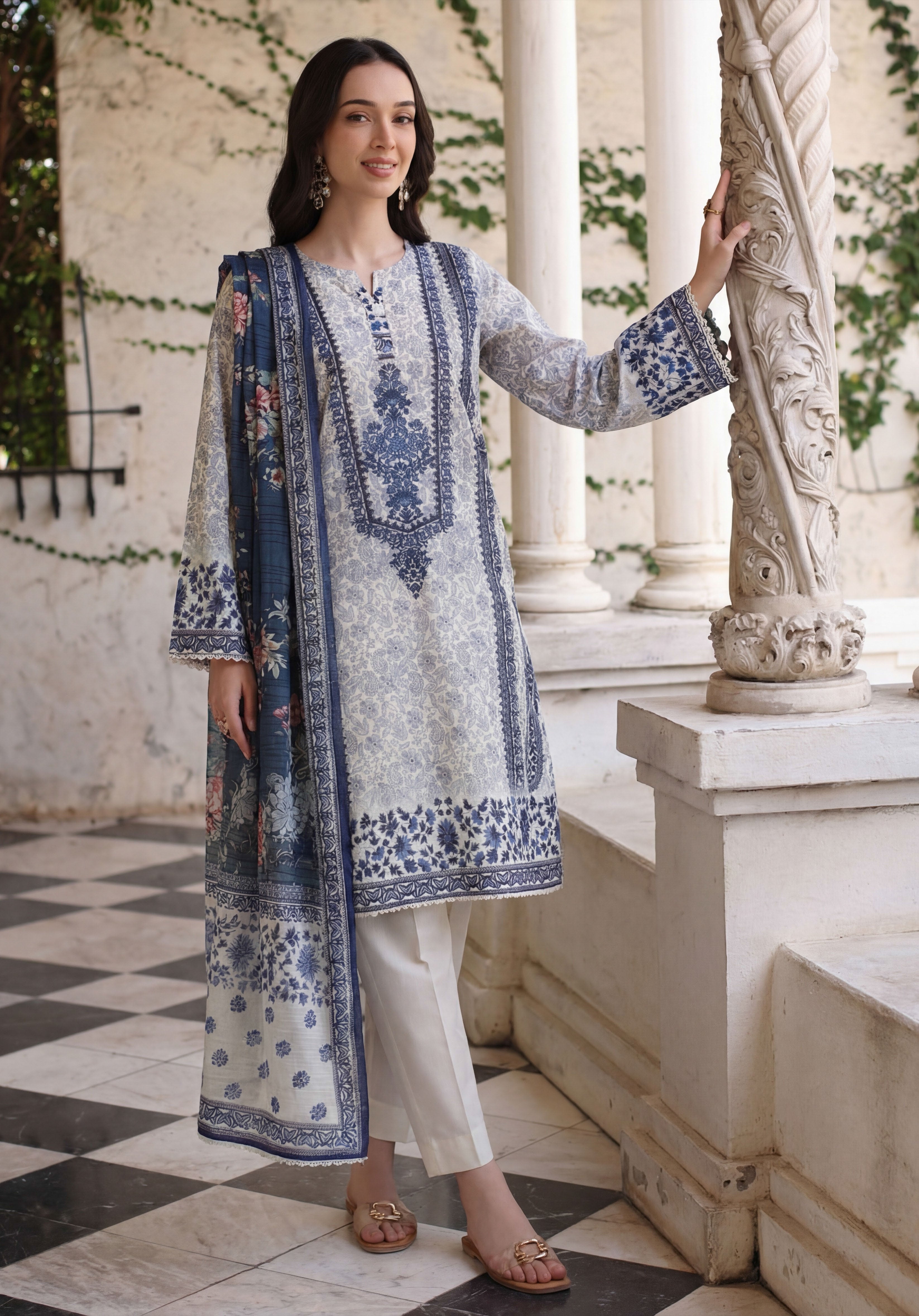 Silver Lilac 3pc Lawn Stitched Suit