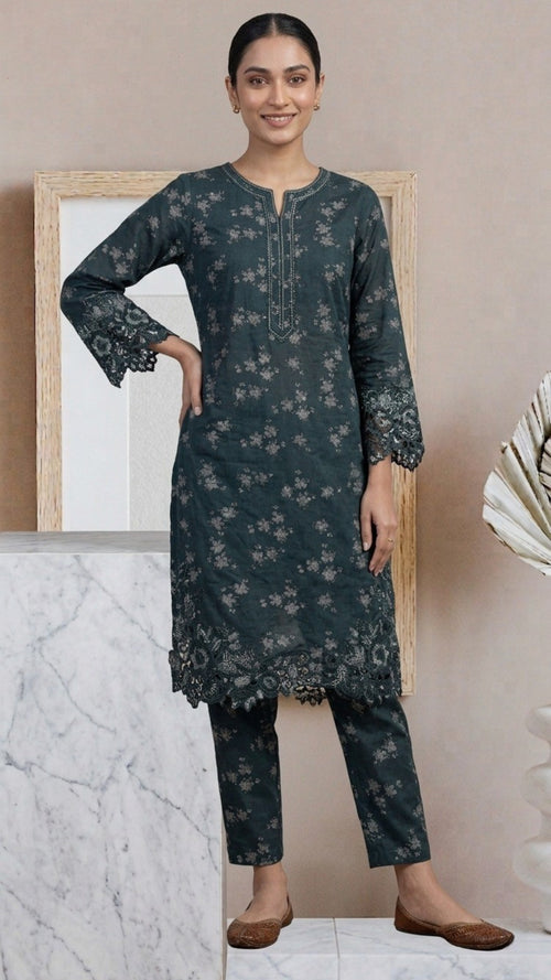 Deep Teal Grey trendy Patch Work Co-ord Set