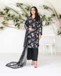 Black & White Floral Printed Suit with Monochrome Dupatta