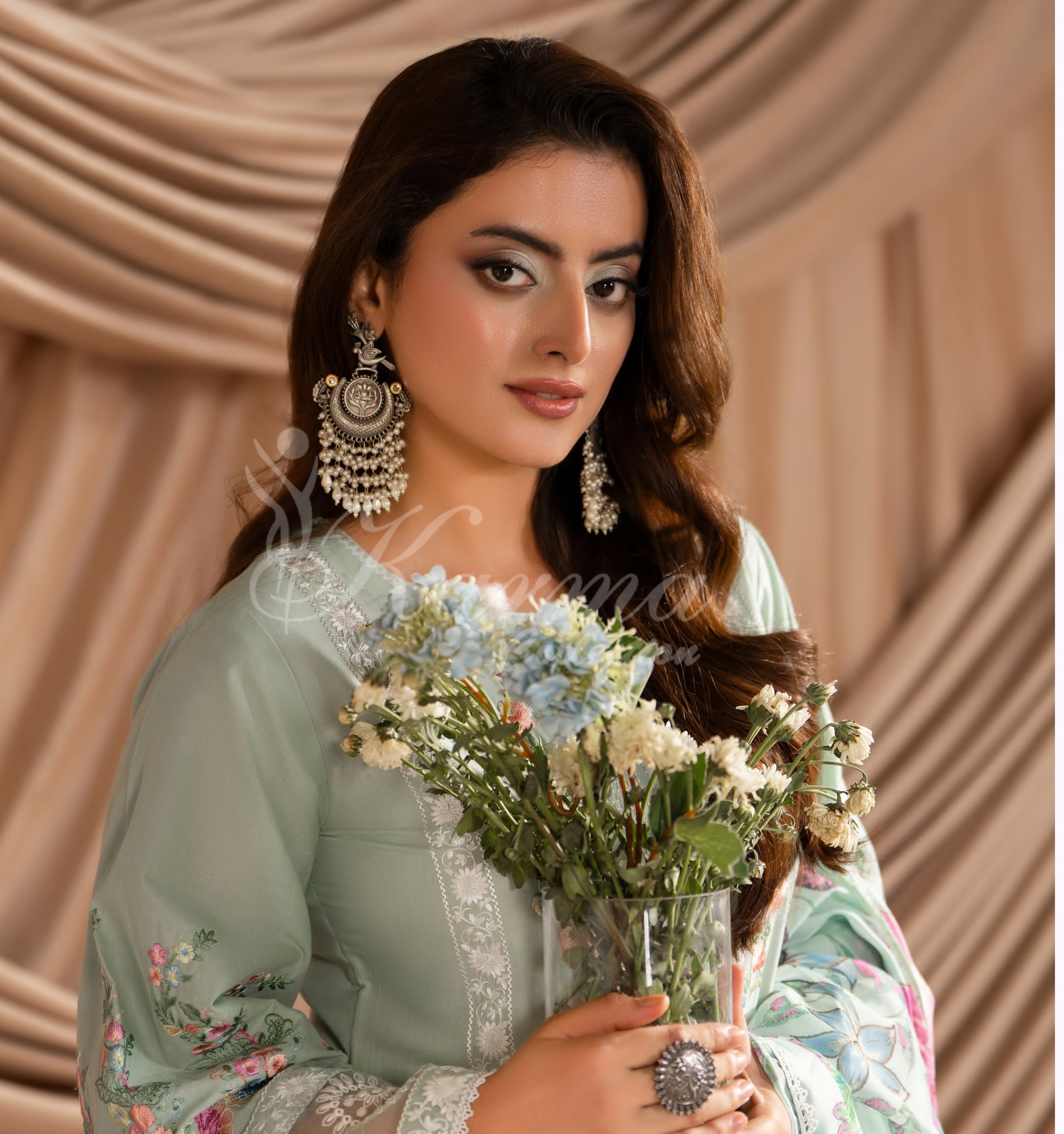 Soft Green Karma Signature Embroidered 3 Piece suit
