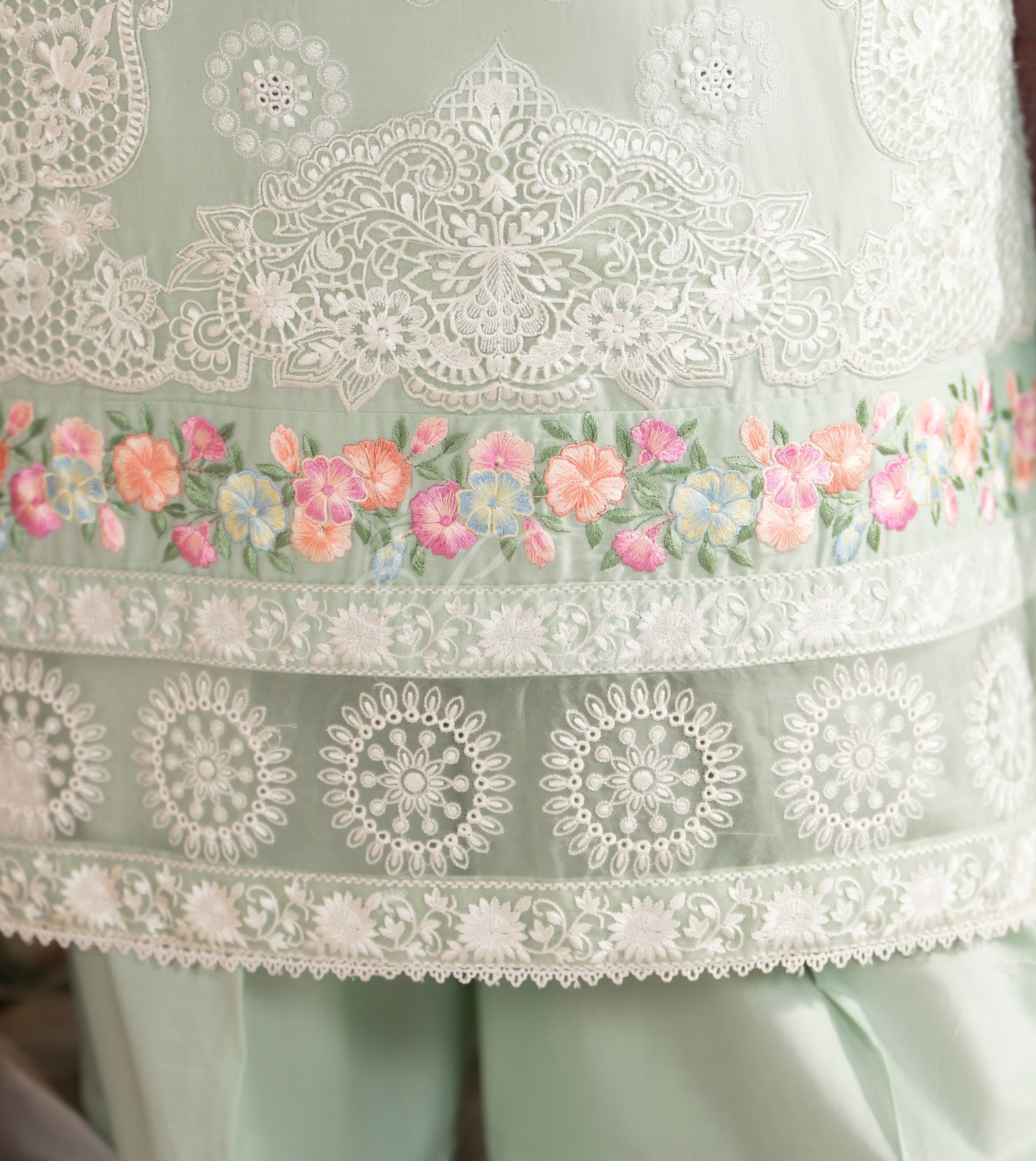 Soft Green Karma Signature Embroidered 3 Piece suit