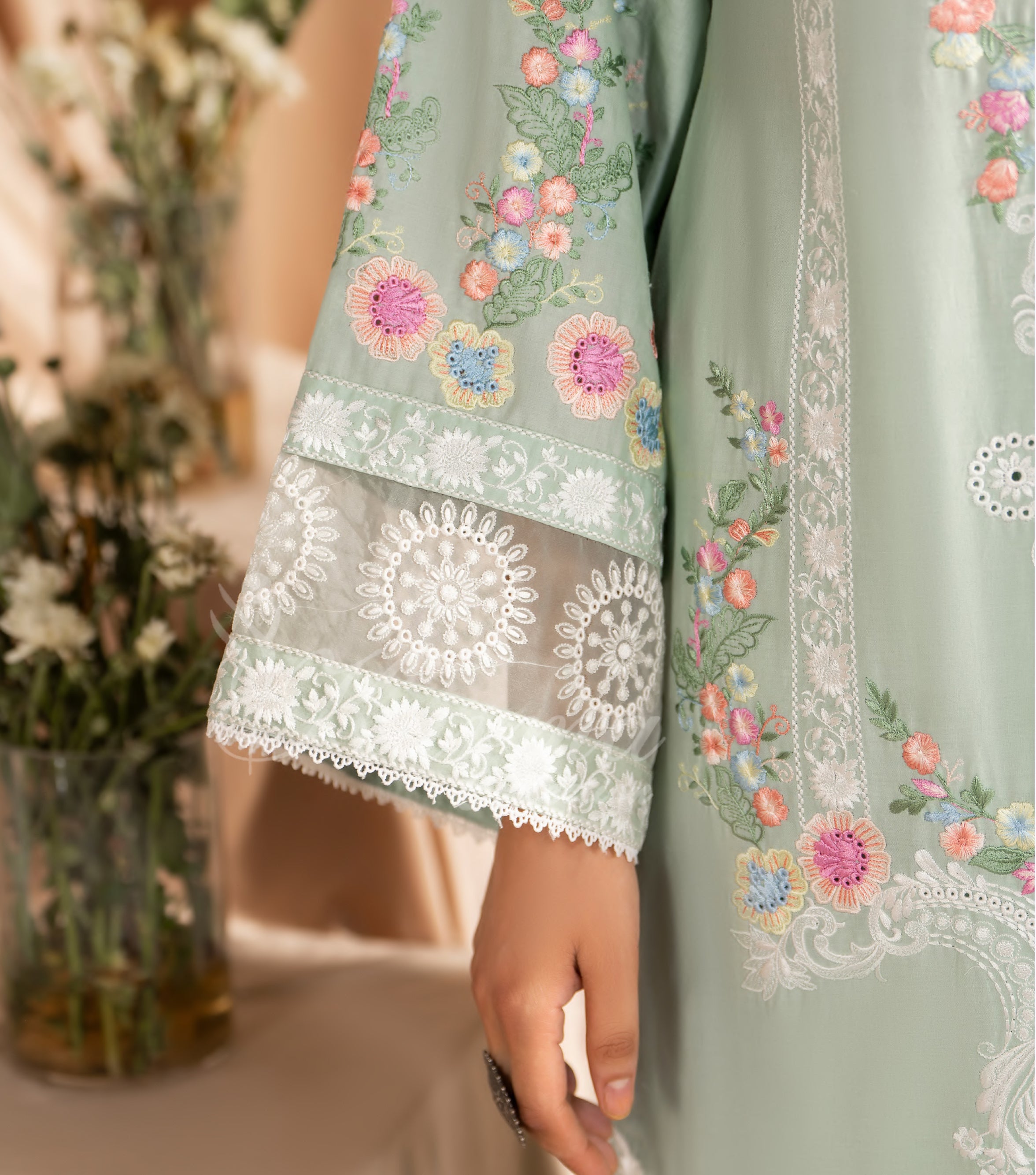 Soft Green Karma Signature Embroidered 3 Piece suit