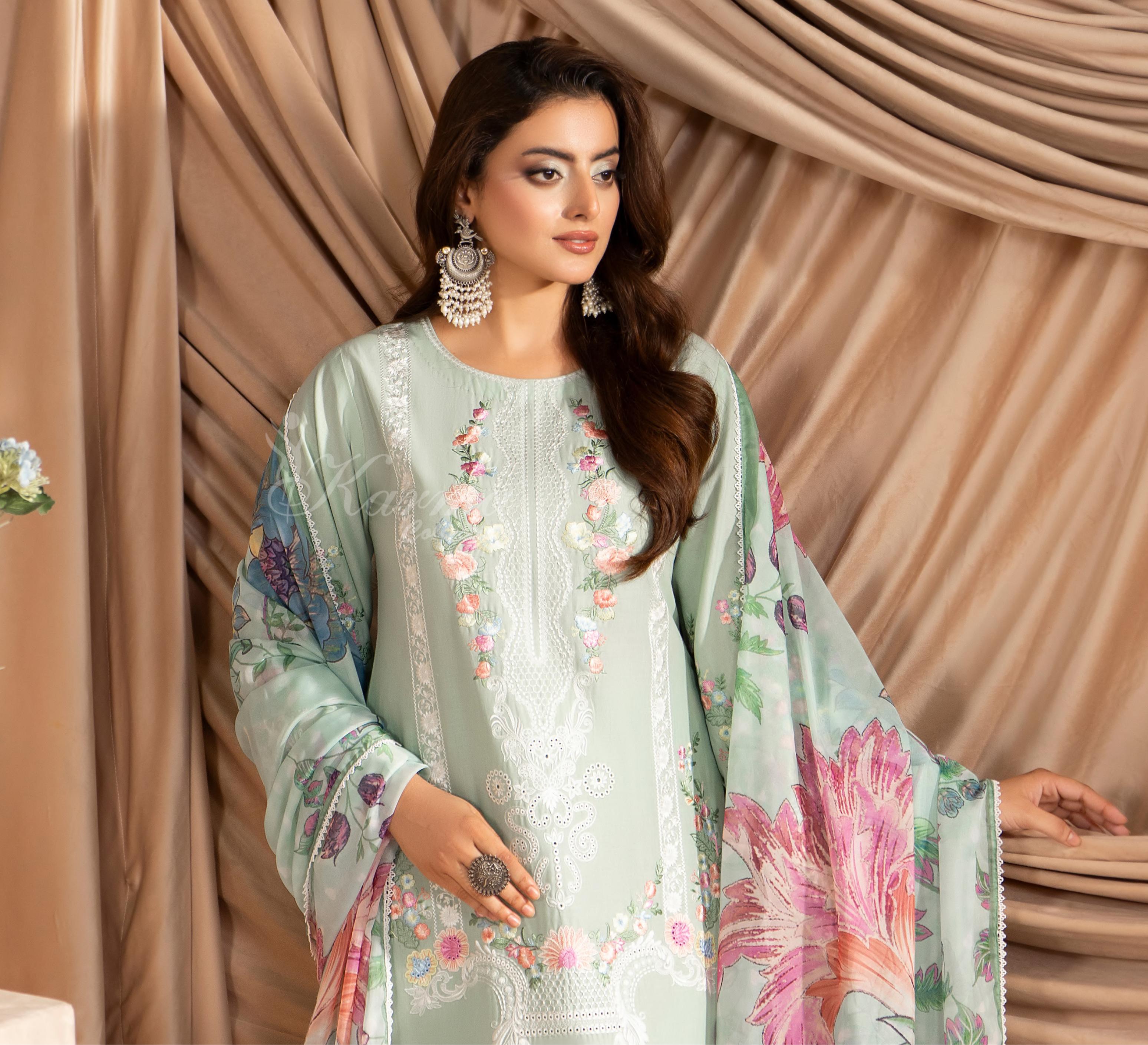 Soft Green Karma Signature Embroidered 3 Piece suit