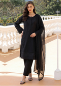 Smoky Black Premium Jacquard Lawn 3-Piece Stitched Suit