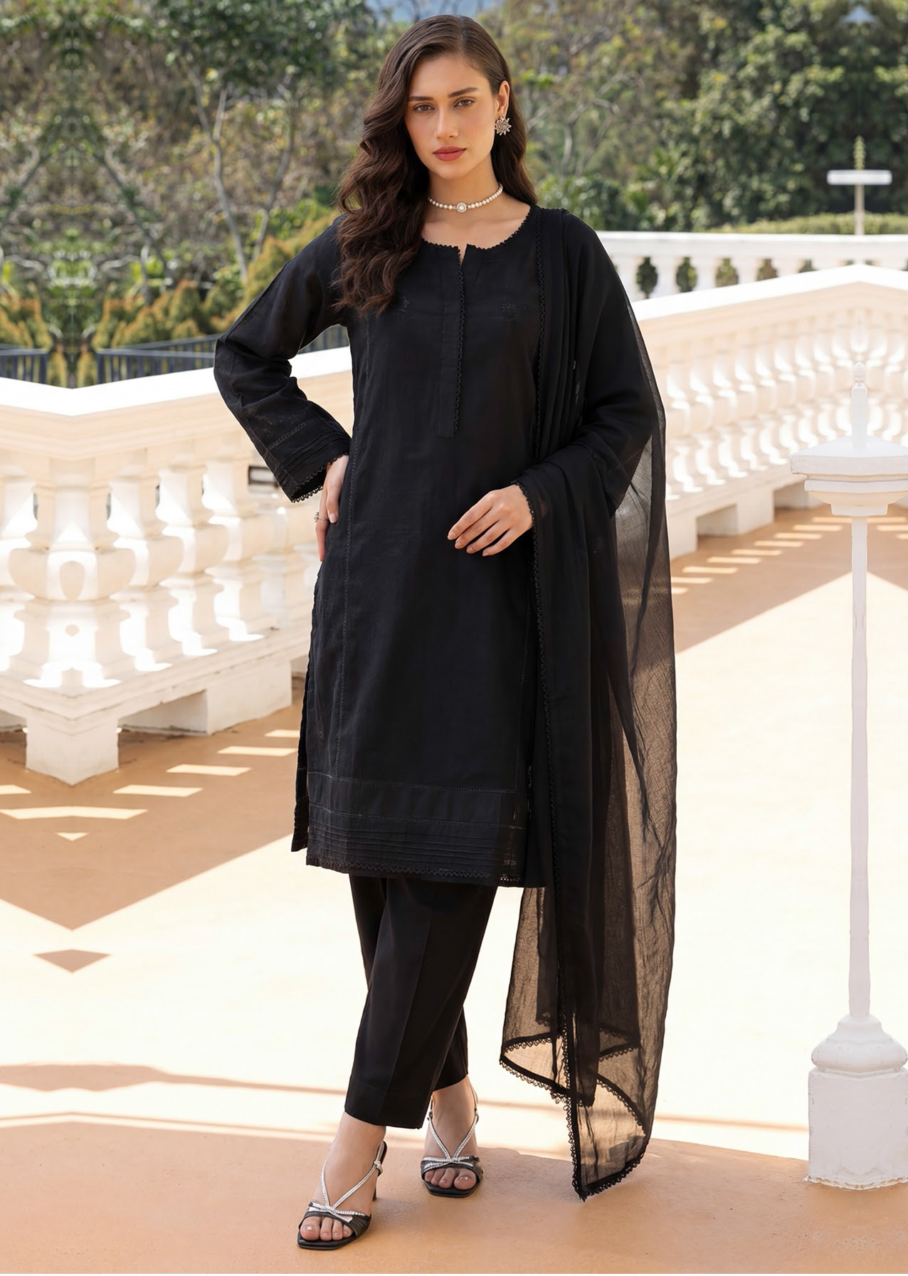 Smoky Black Premium Jacquard Lawn 3-Piece Stitched Suit