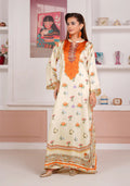 Cream Floral Printed Silk Long Shirt & Trouser