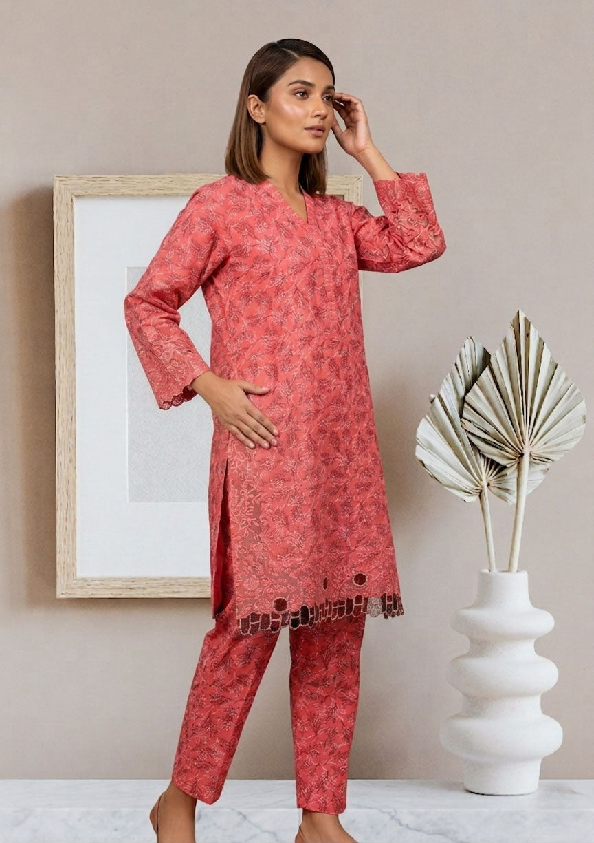 Warm coral rose trendy Patch Work Co-ord Set