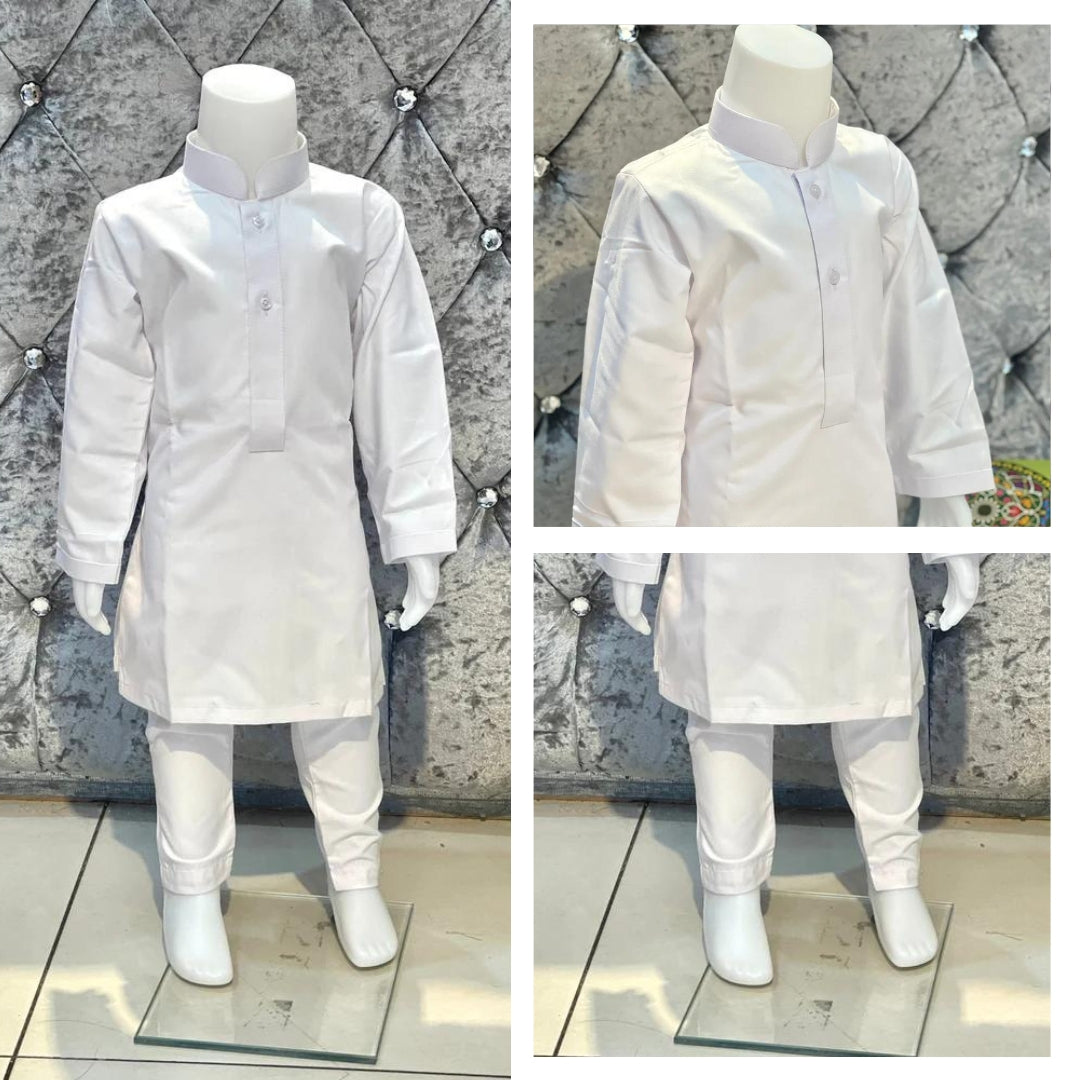 Kids Plain Kurta Trouser -  White -213