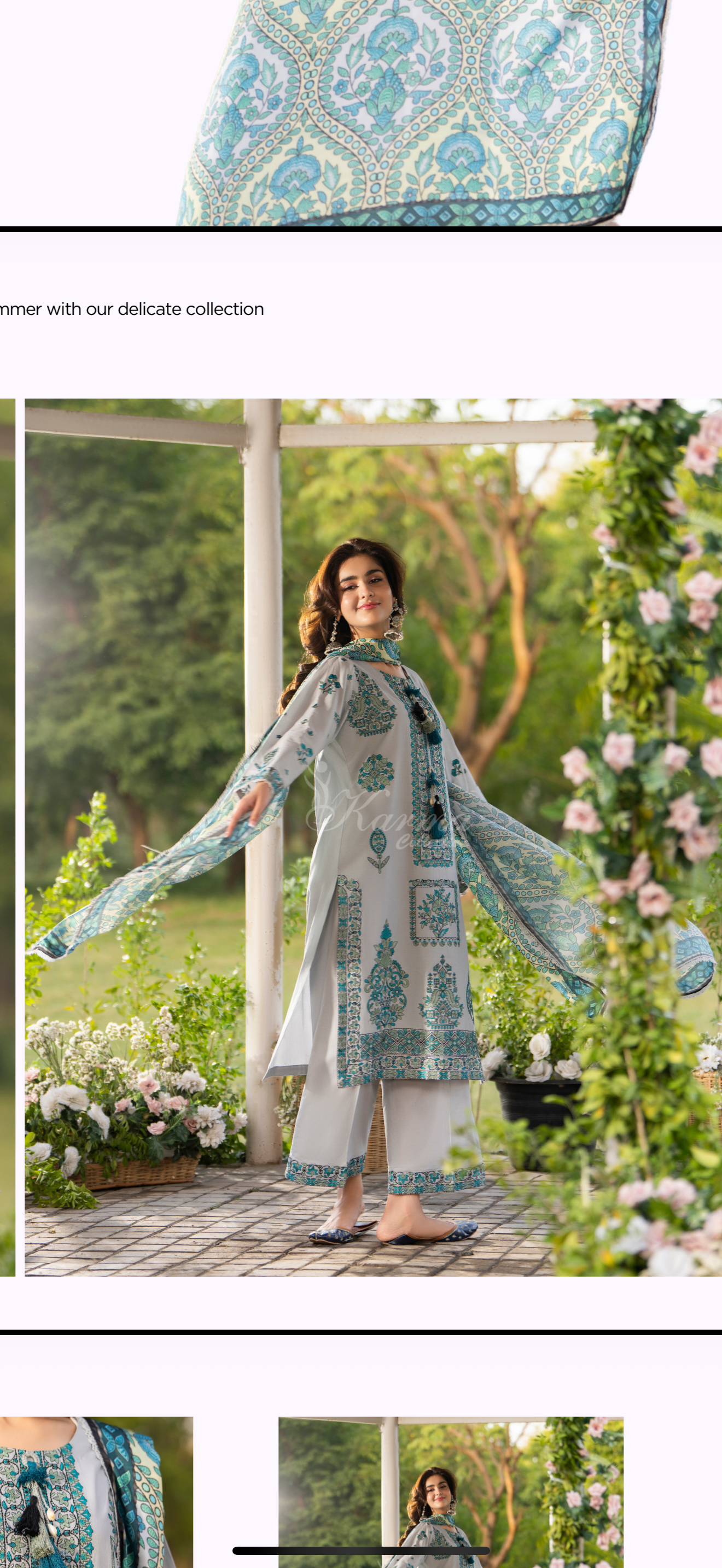 Grey with blue embroidery 3pc original karma suit with long kameez and plazo