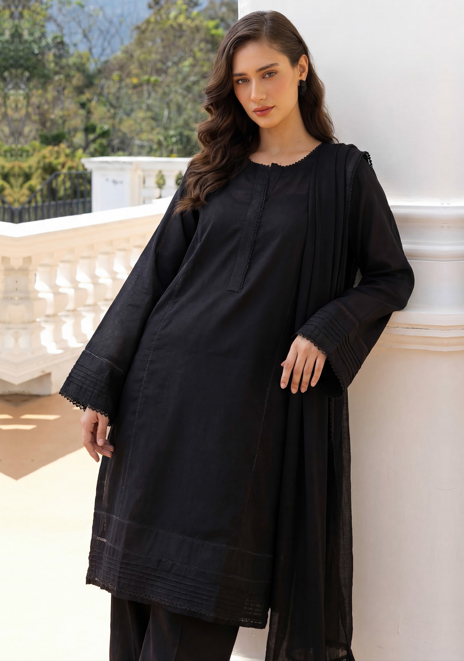 Smoky Black Premium Jacquard Lawn 3-Piece Stitched Suit