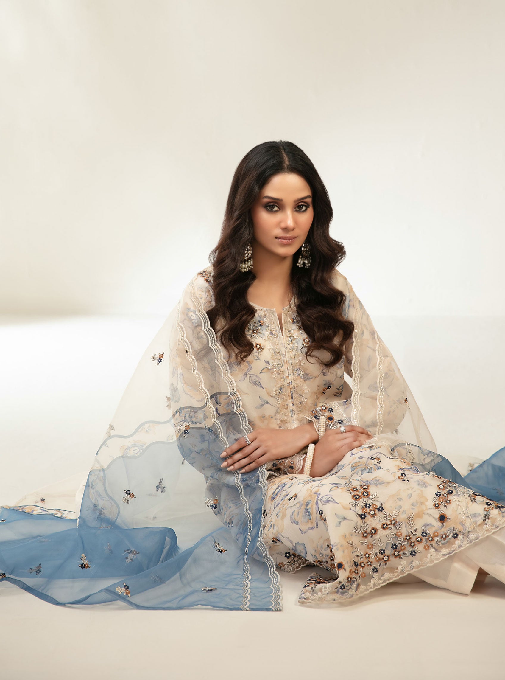 Champagne Cream Stitched Fancy Embrioderd organza suit