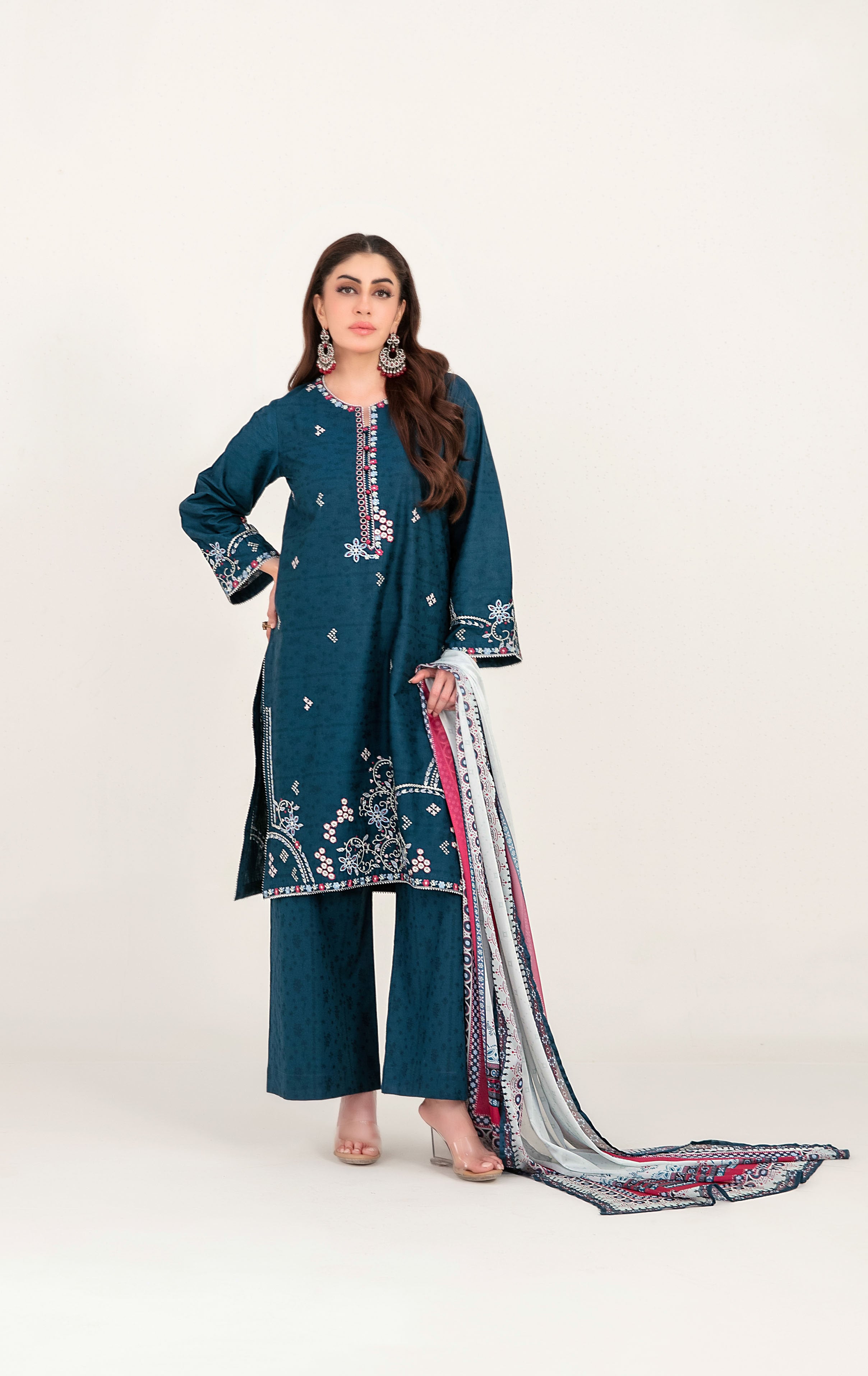 Deep Teal Blue Luxe Jacquard 3PC stiched suit
