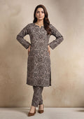 Dusty Taupe Linen Stitched Staple Digital print suit