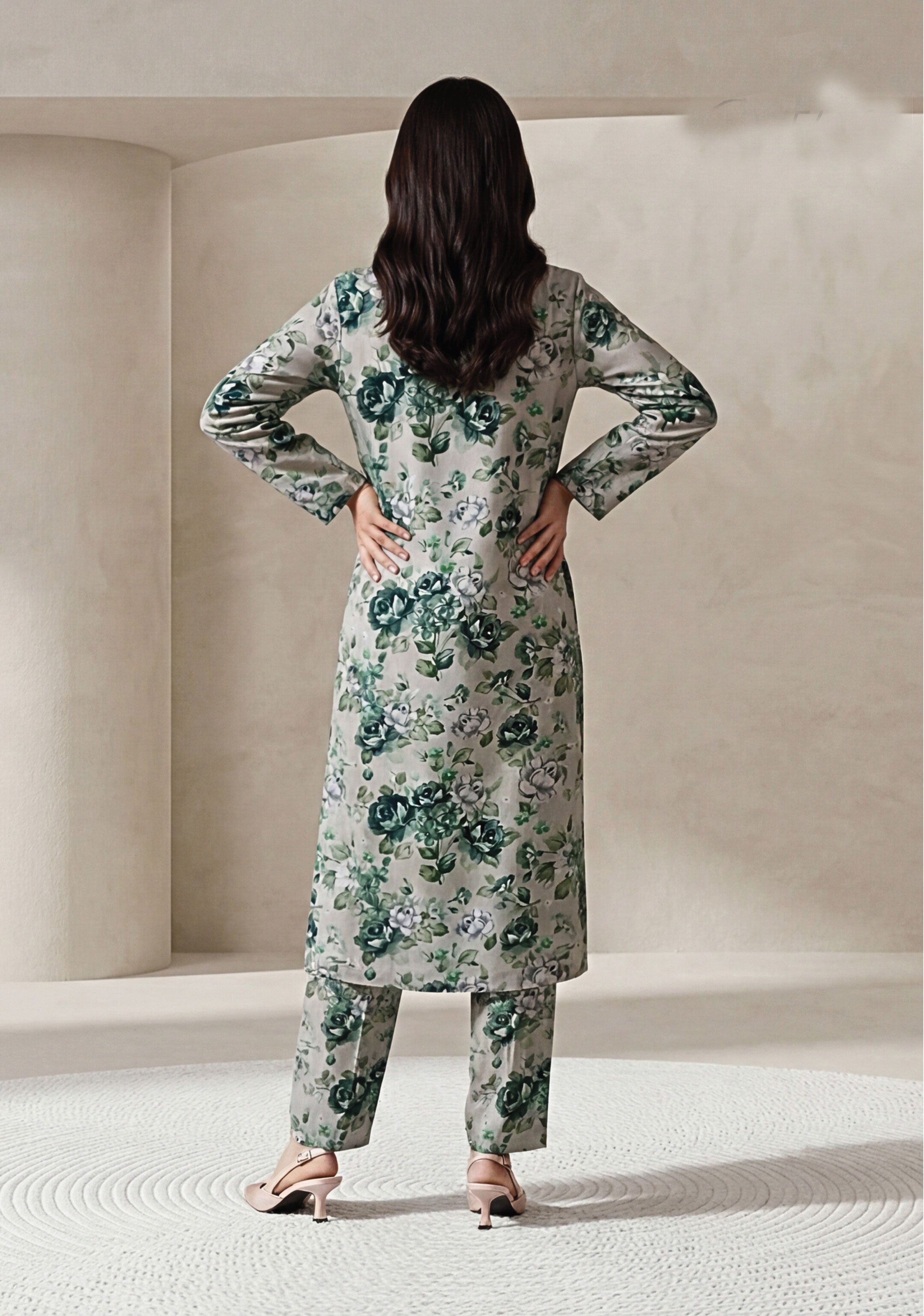 Warm Gray Linen Stitched Staple Digital print suit