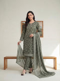 Dark Brown Gray Elite Lawn Rotary Print 3PC Ready-to-Wear