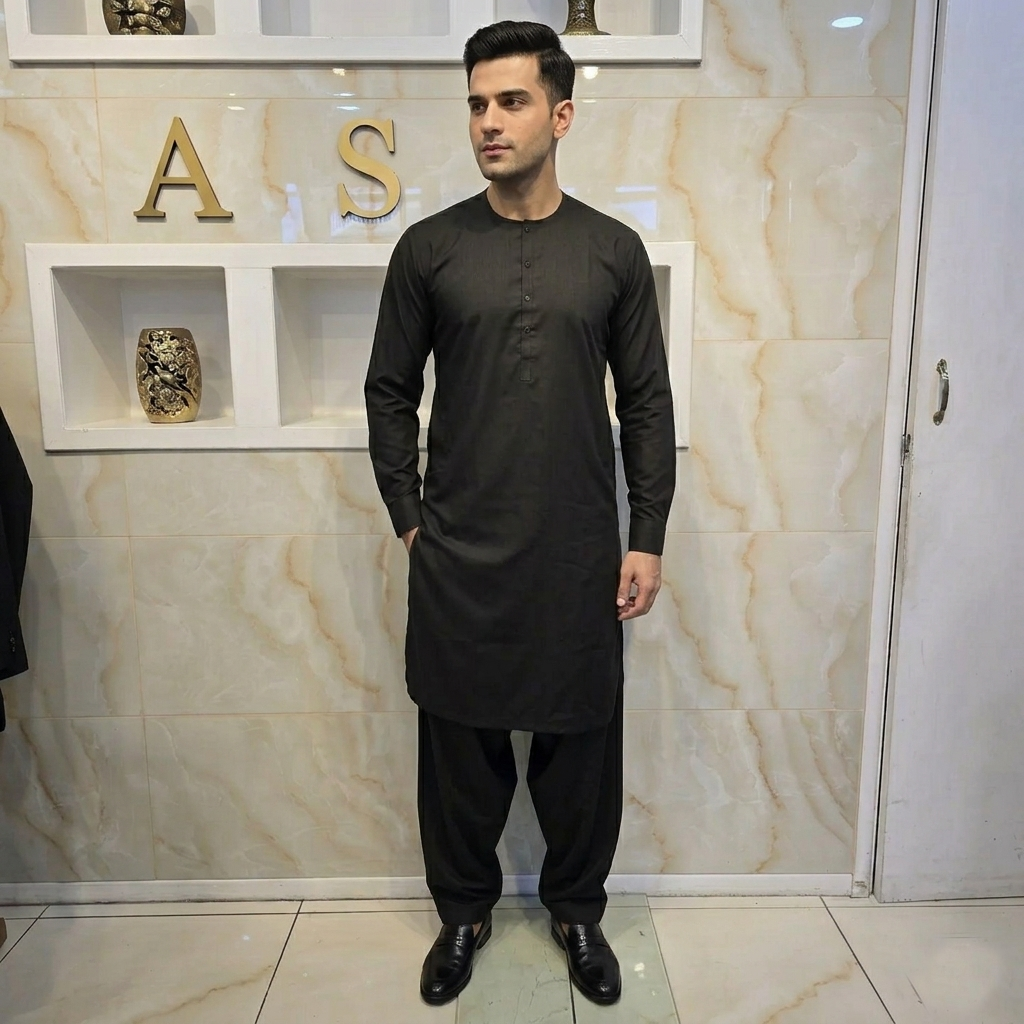 214 black mens Simple and sophisticated collarless suit