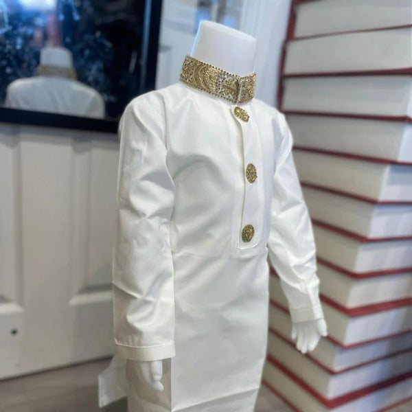 Kids Kurta Shalwar - Off White/ Gold