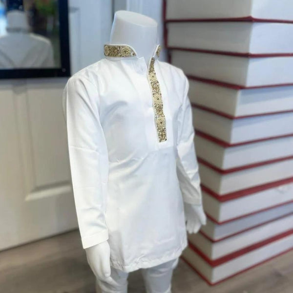 Kurta Pajama - Off White/ Gold