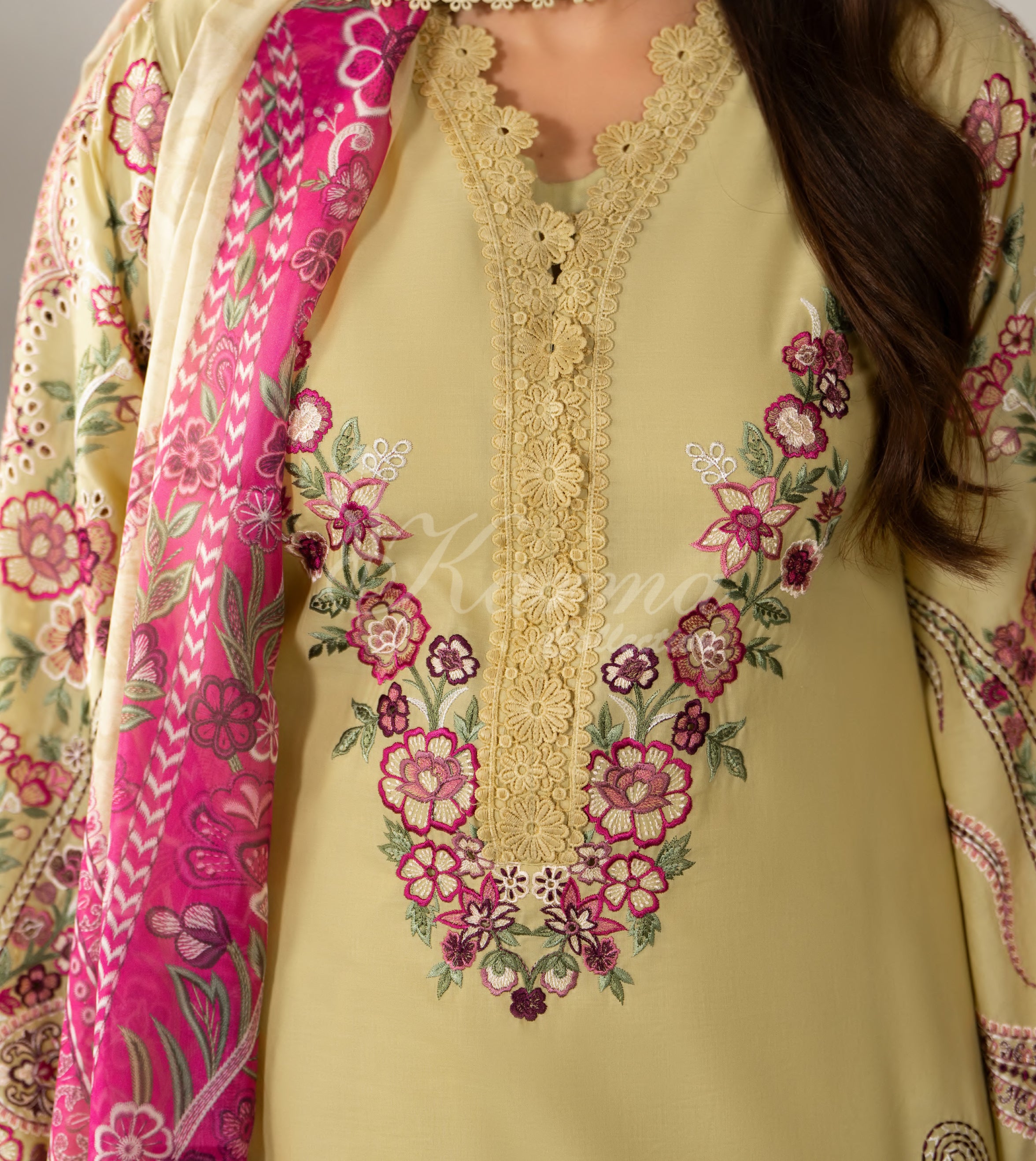 Warm Yellow Karma Signature Embroidered 3 Piece suit