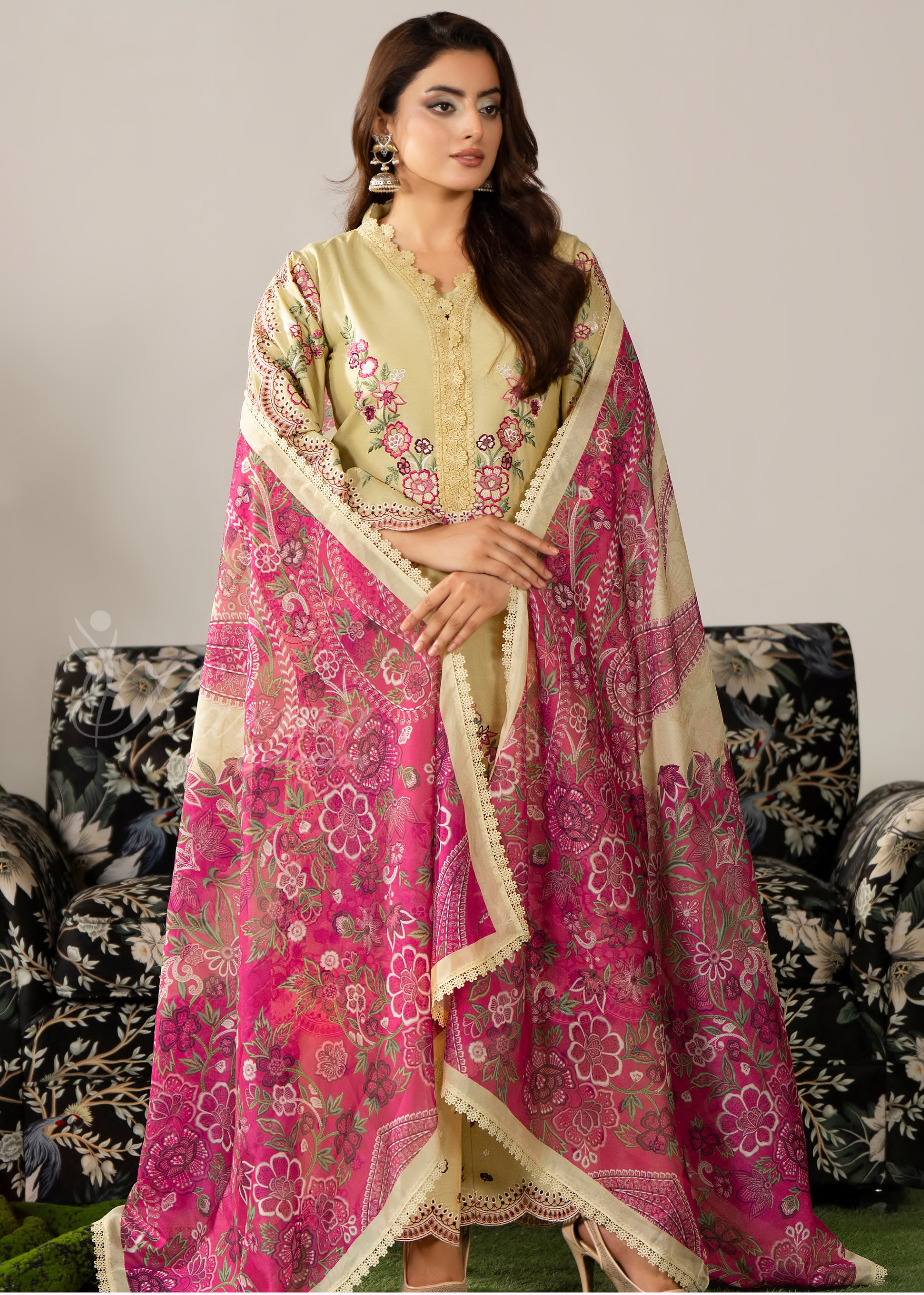 Warm Yellow Karma Signature Embroidered 3 Piece suit