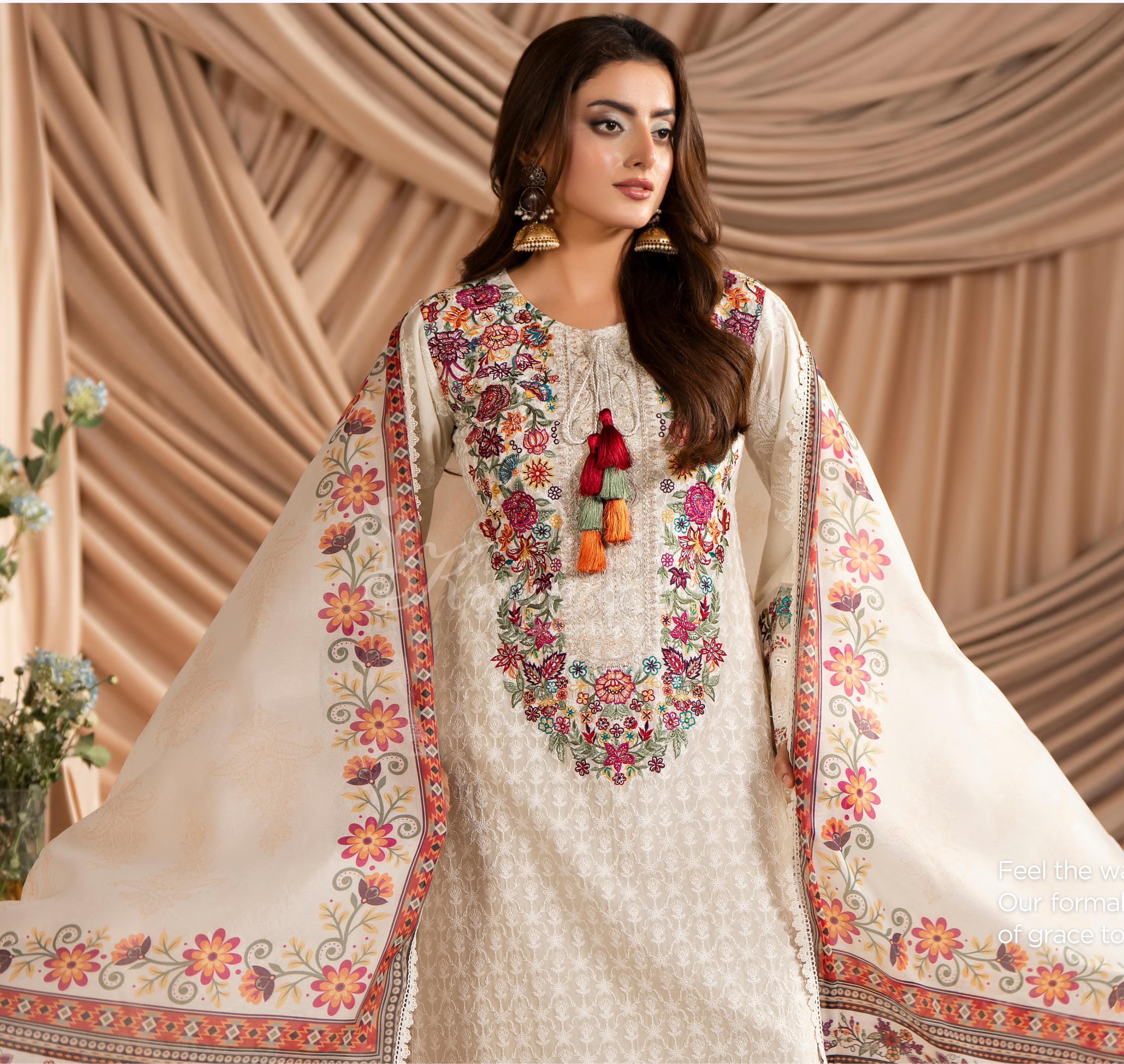Warm Beige Karma Signature Embroidered 3 Piece suit