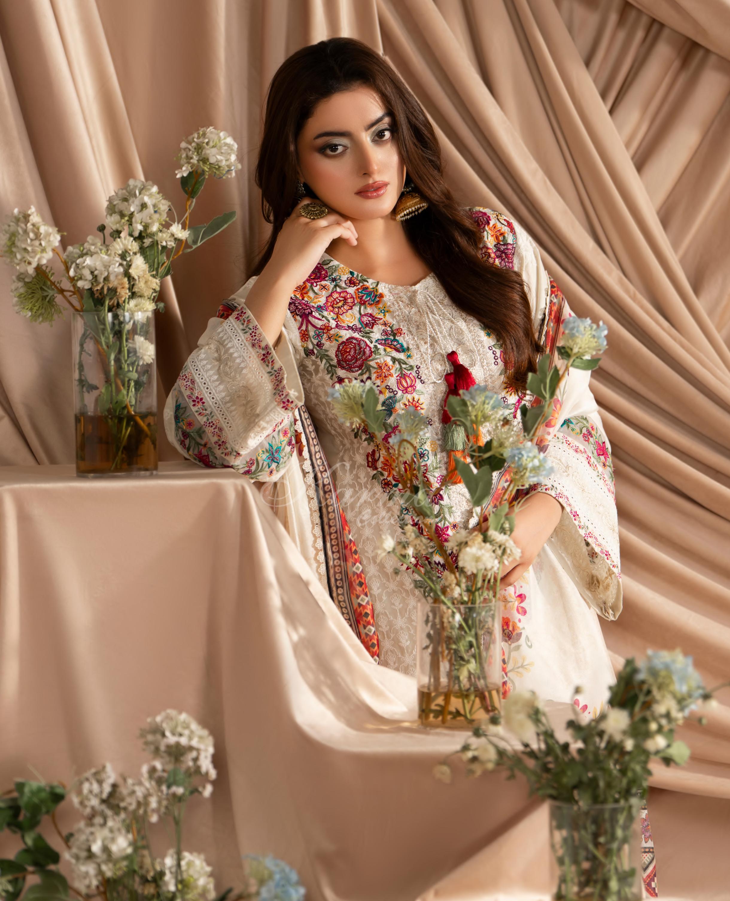 Warm Beige Karma Signature Embroidered 3 Piece suit