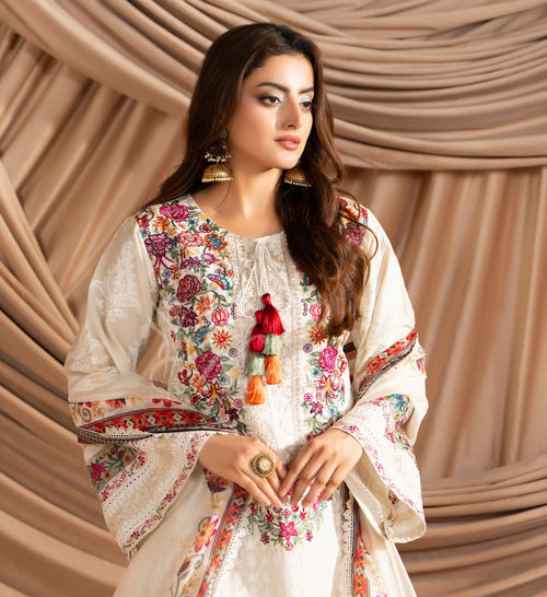 Warm Beige Karma Signature Embroidered 3 Piece suit