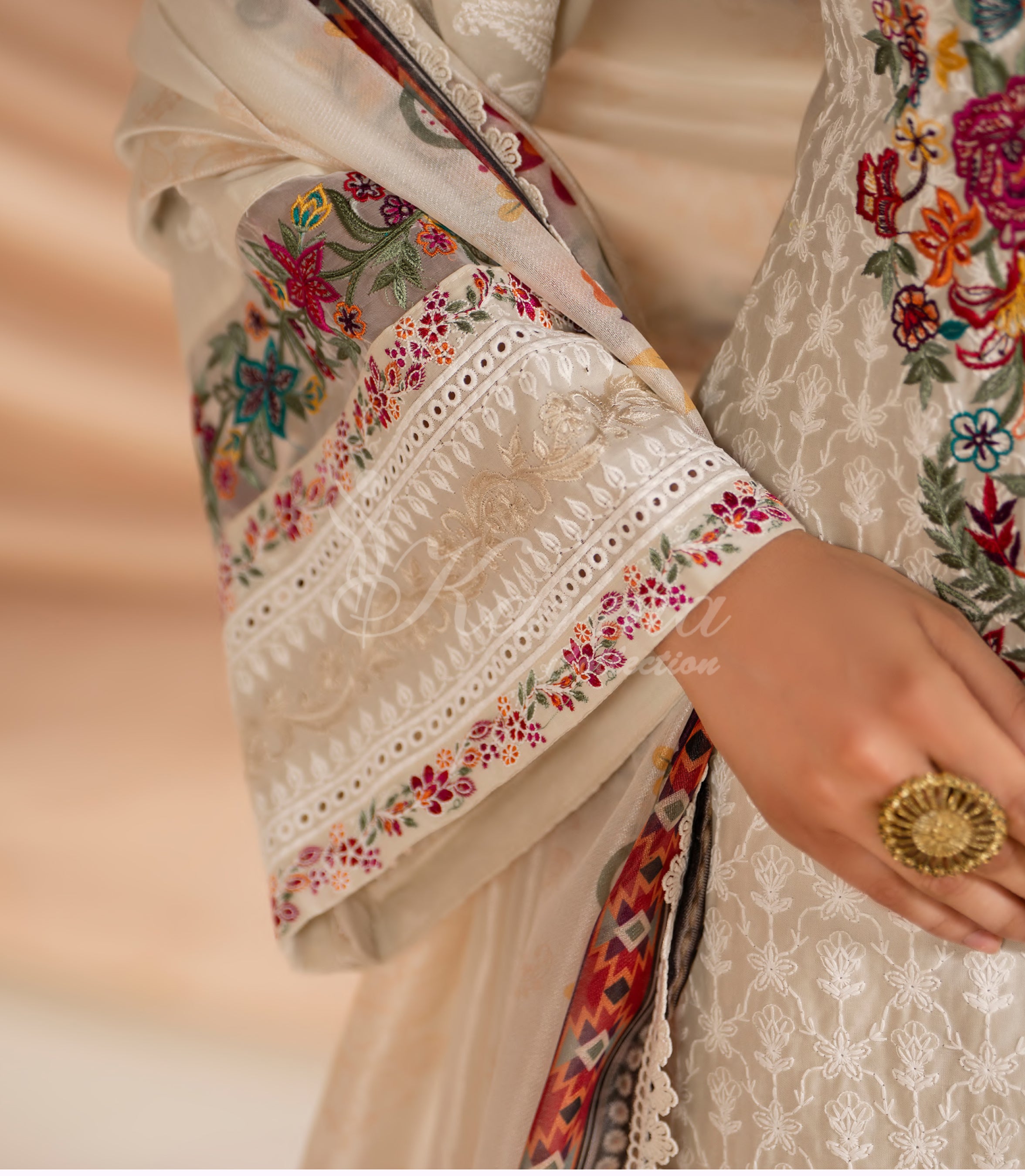 Warm Beige Karma Signature Embroidered 3 Piece suit